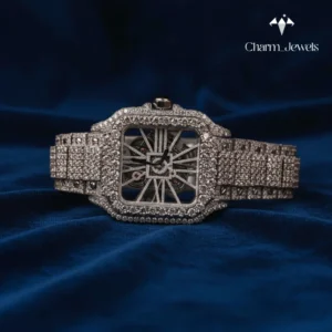 Iced Out Moissanite DIamond Blue Day Date Roman Dial Watch
